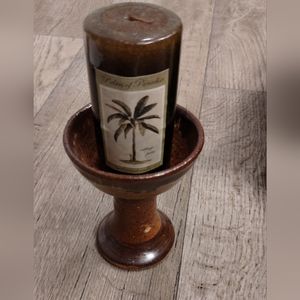 Vintage Pottery signed MW 1977 Chalice Candleholder Goblet Stoneware